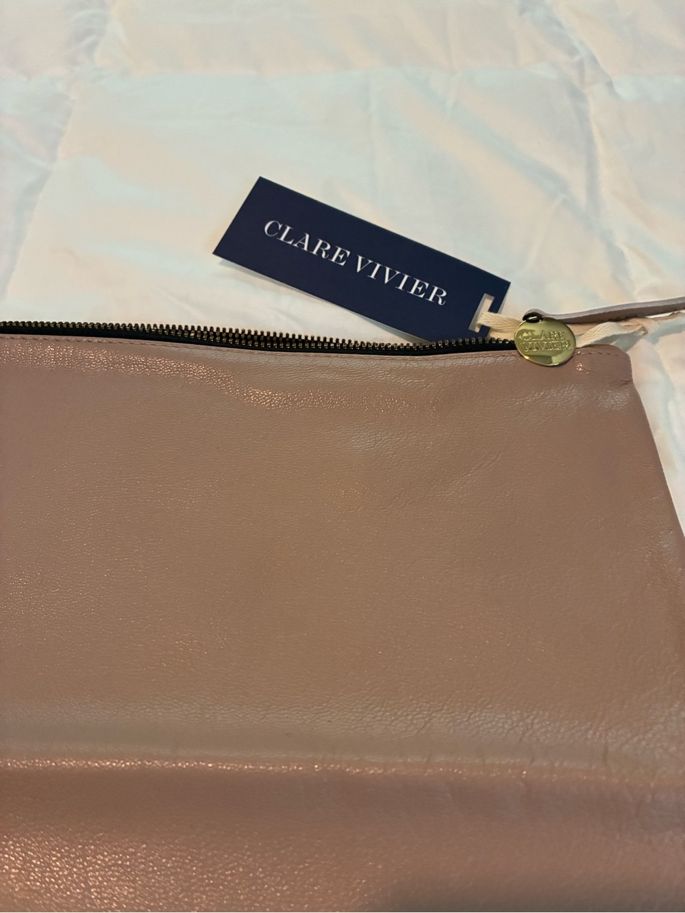 Clare V Blush Pink Leather Zip Pouch with Gold Charm